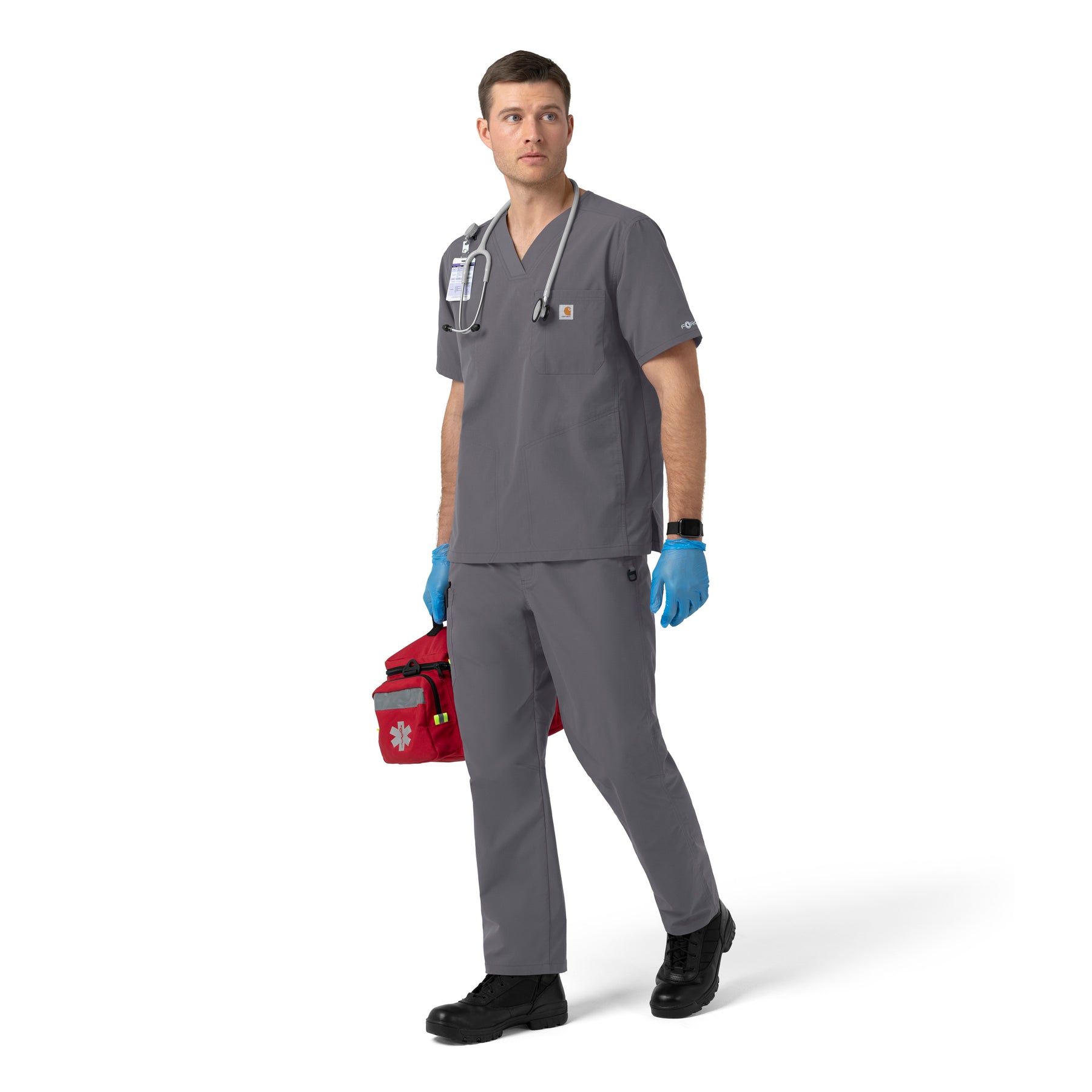 Rugged Flex FLD Men's Ripstop V-Neck Scrub Top Pewter full scrub set