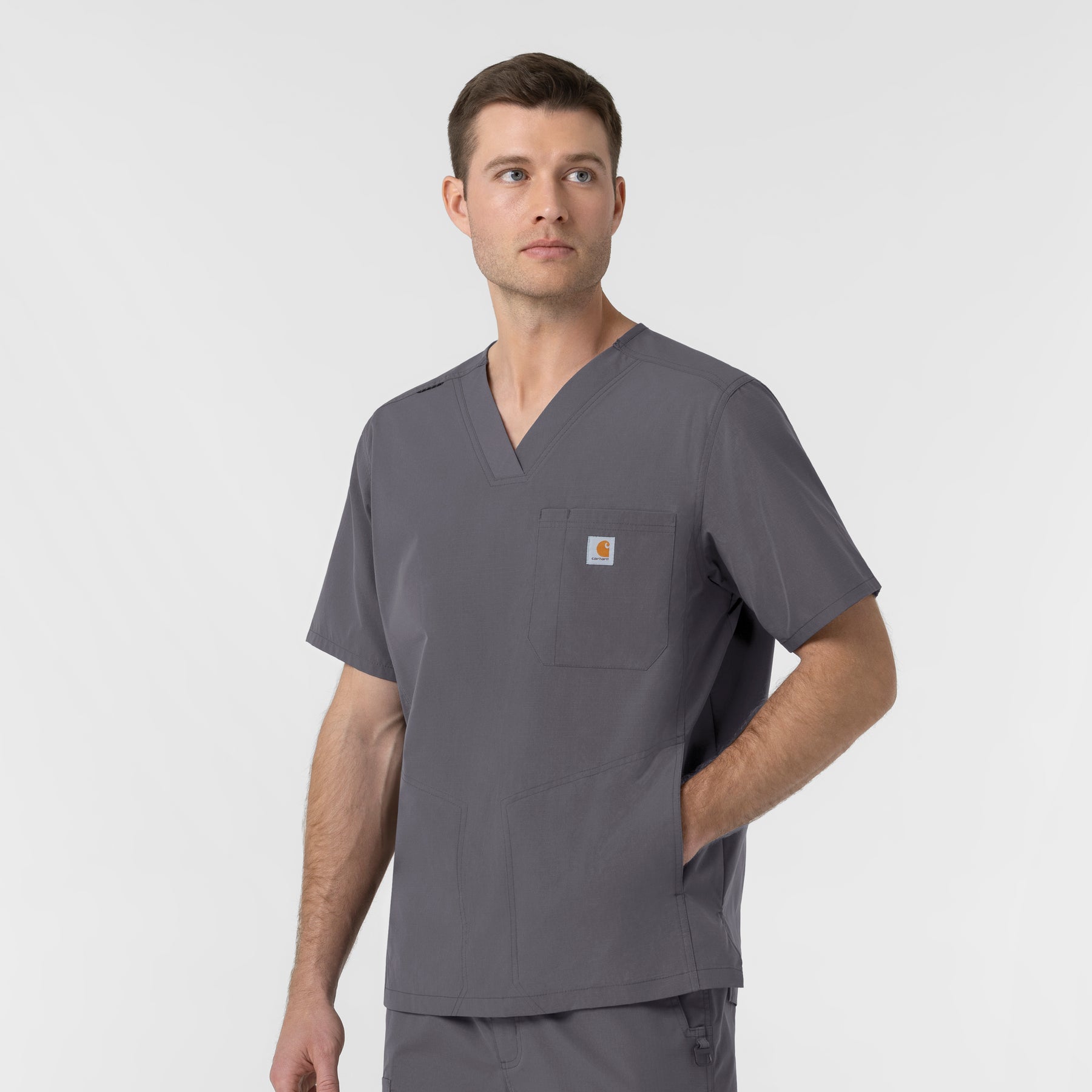 Rugged Flex FLD Men's Ripstop V-Neck Scrub Top Pewter side view