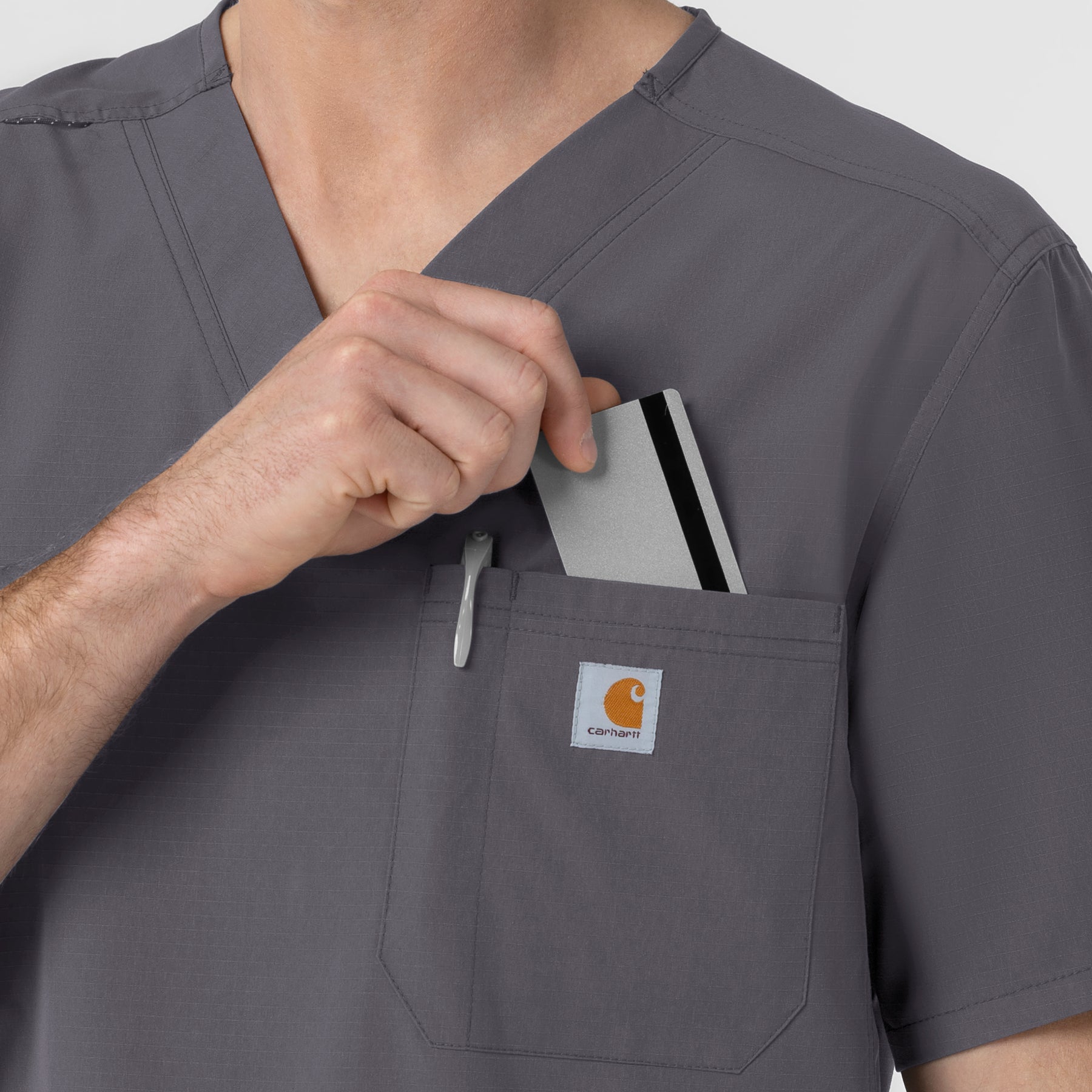 Rugged Flex FLD Men's Ripstop V-Neck Scrub Top Pewter side detail 2