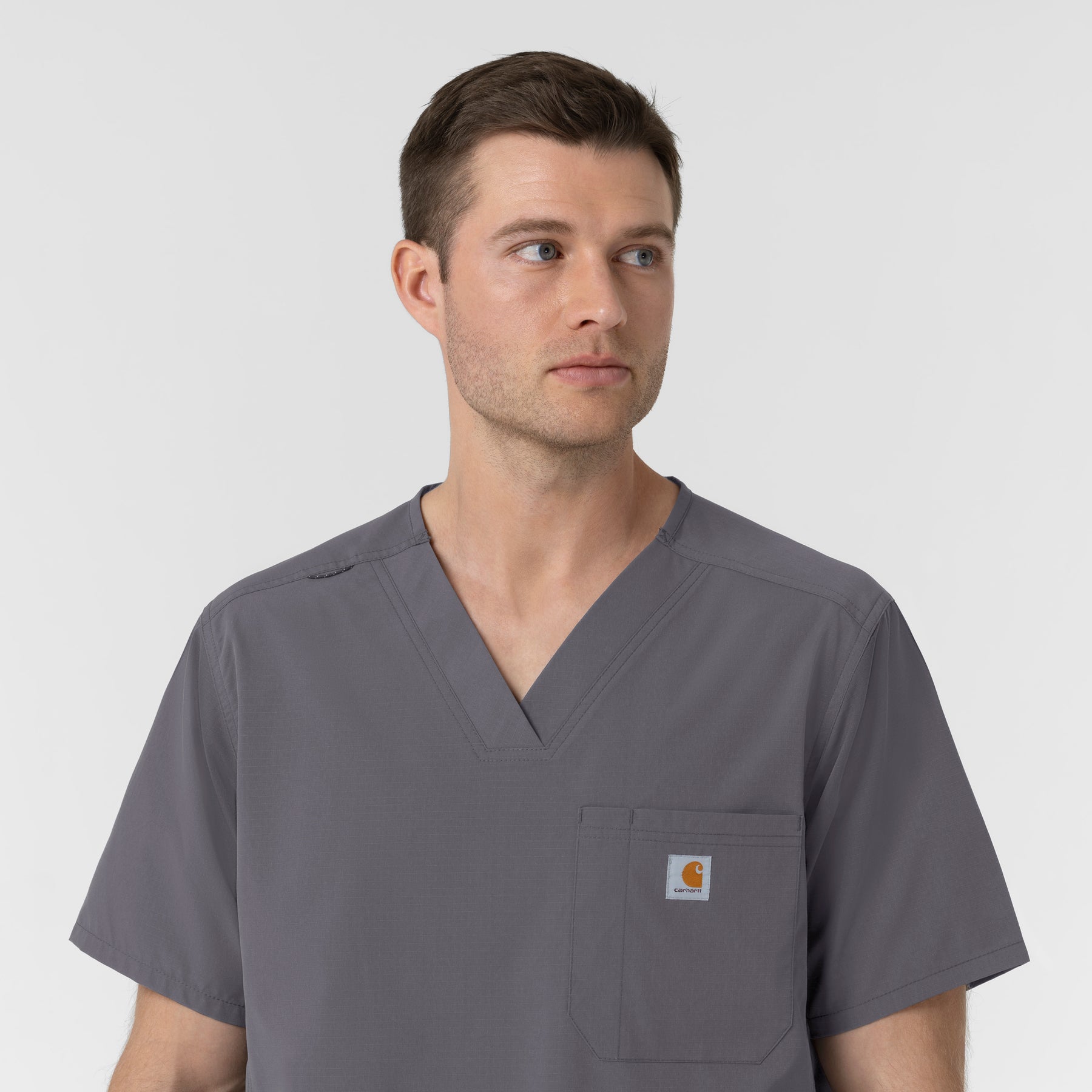 Rugged Flex FLD Men's Ripstop V-Neck Scrub Top Pewter back detail