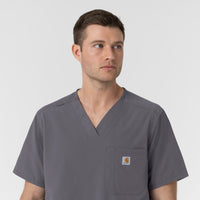Rugged Flex FLD Men's Ripstop V-Neck Scrub Top Pewter back detail