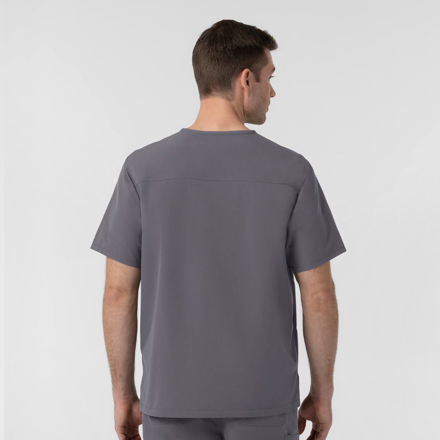 Rugged Flex FLD Men's Ripstop V-Neck Scrub Top Pewter back view