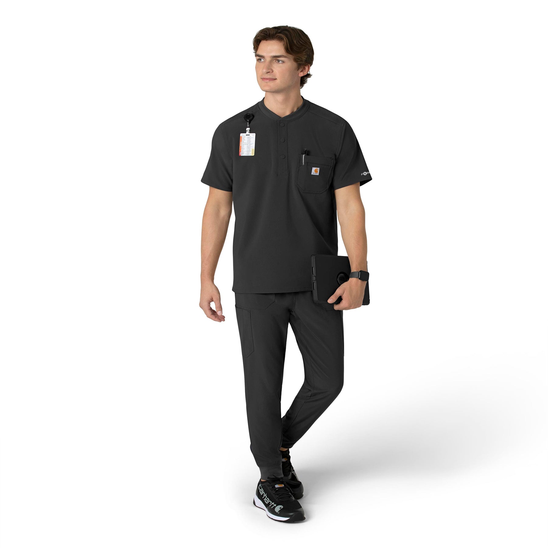 Force Cross-Flex Men's Henley Scrub Top Black full scrub set