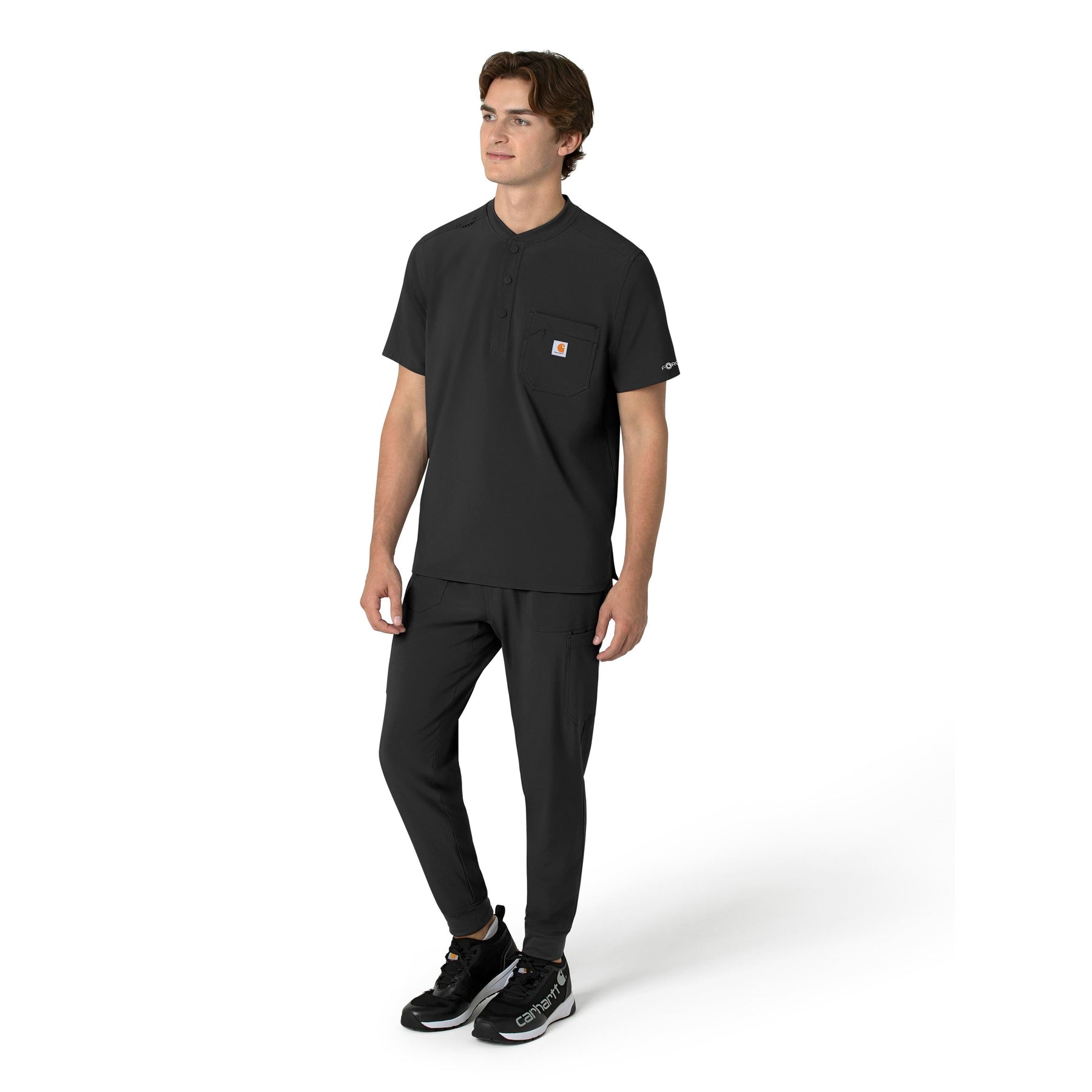 Force Cross-Flex Men's Henley Scrub Top Black side view