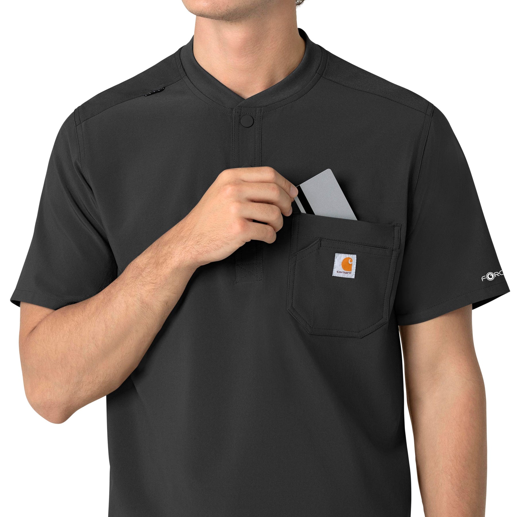 Force Cross-Flex Men's Henley Scrub Top Black side detail 1