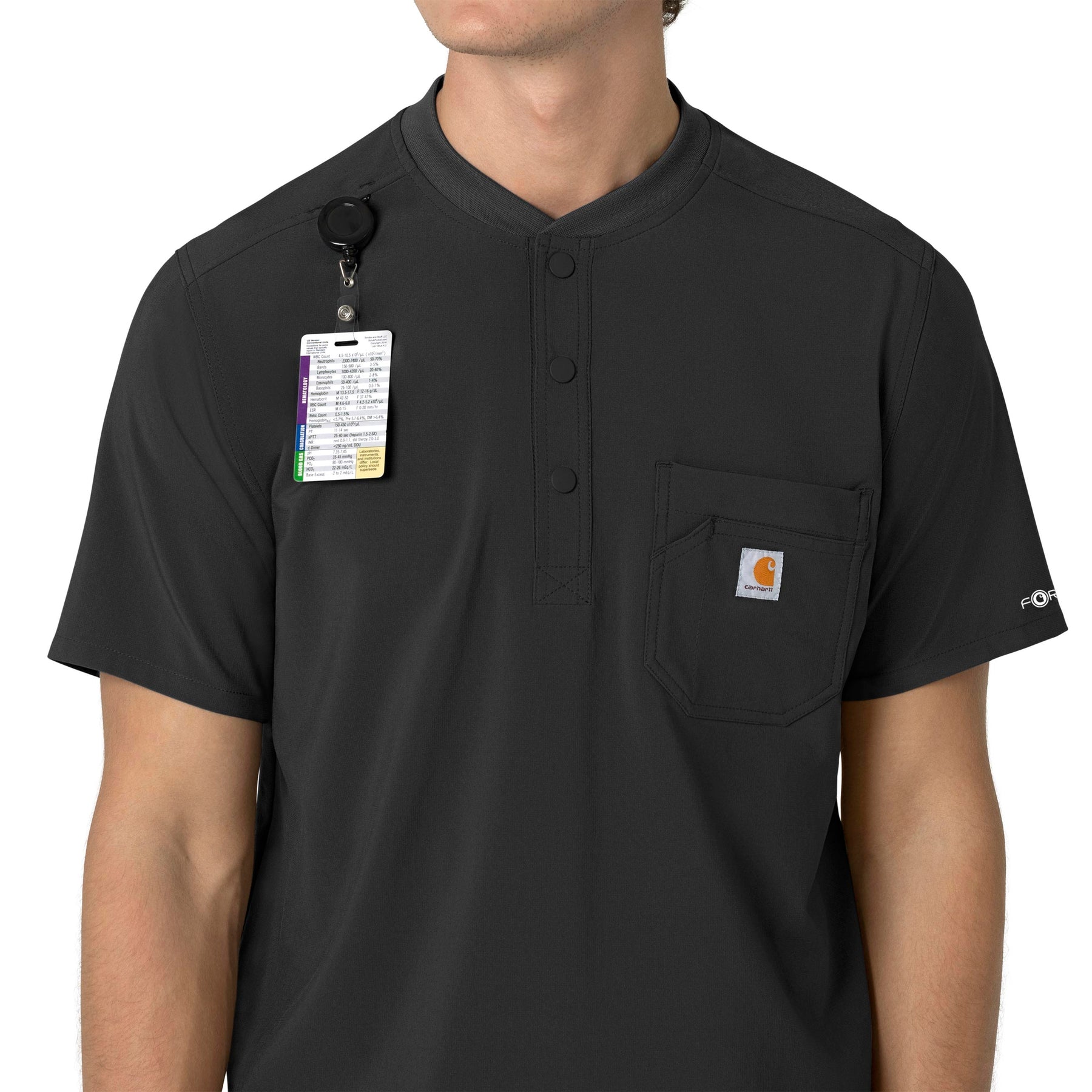 Force Cross-Flex Men's Henley Scrub Top Black side detail 2