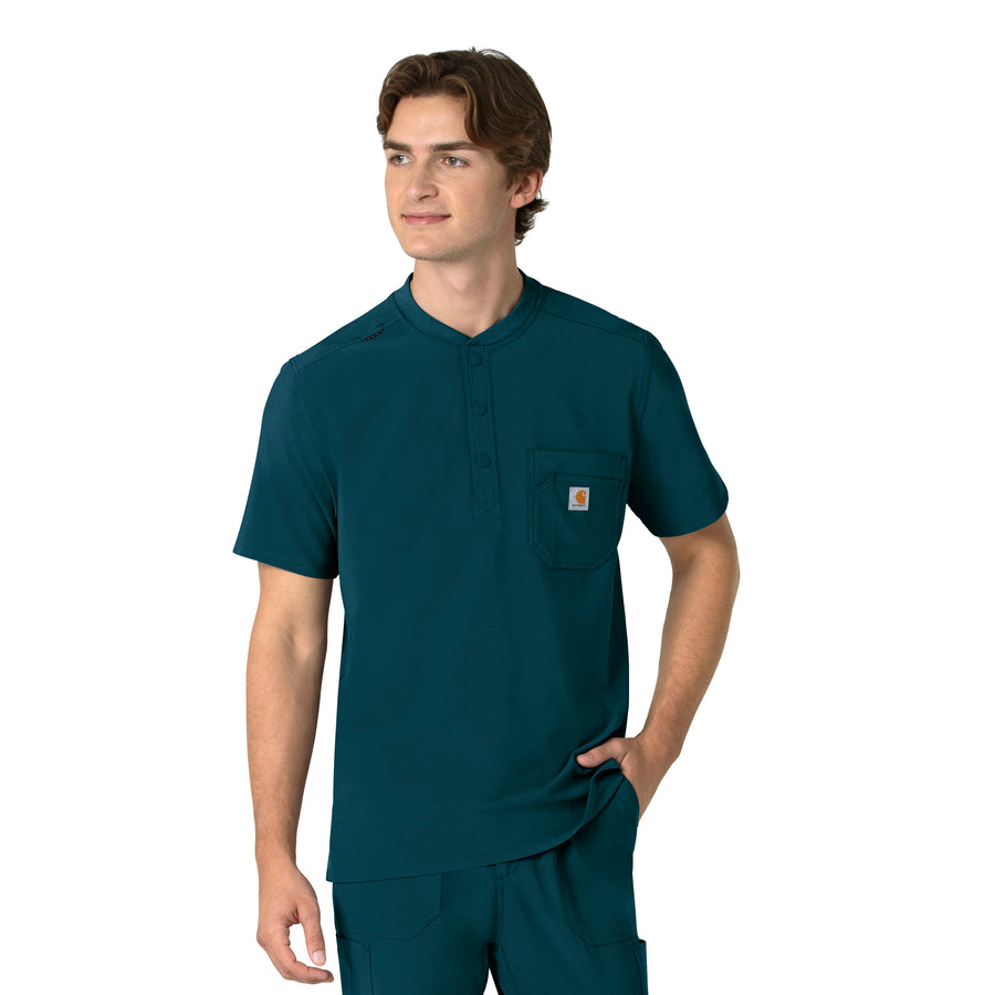 Force Cross-Flex Men's Henley Scrub Top Caribbean