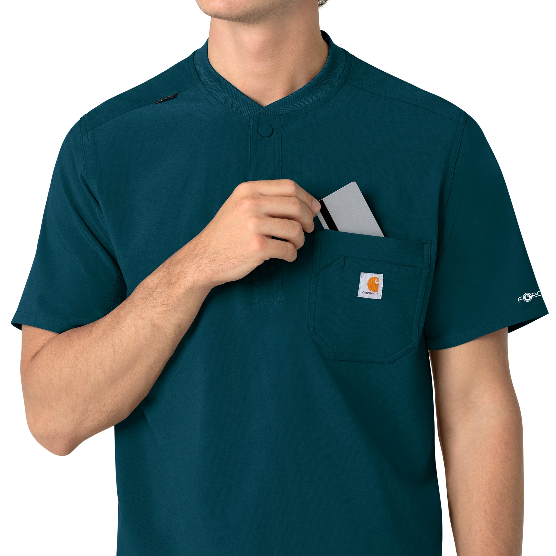 Force Cross-Flex Men's Henley Scrub Top Caribbean side detail 1