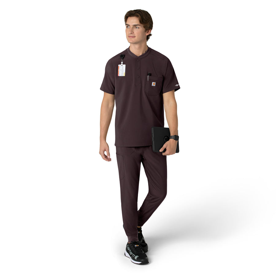 Carhartt Force Cross-Flex Men's Henley Scrub Top - Dark Sepia brown scrub set