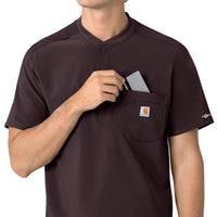 Carhartt Force Cross-Flex Men's Henley Scrub Top - Dark Sepia chest pocket
