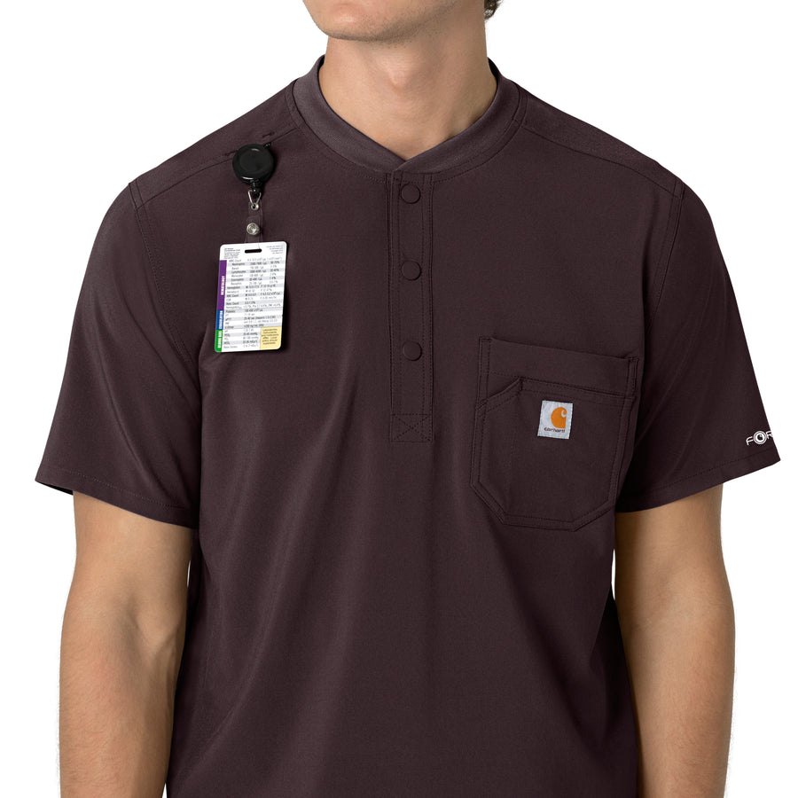 Carhartt Force Cross-Flex Men's Henley Scrub Top - Dark Sepia badge loop