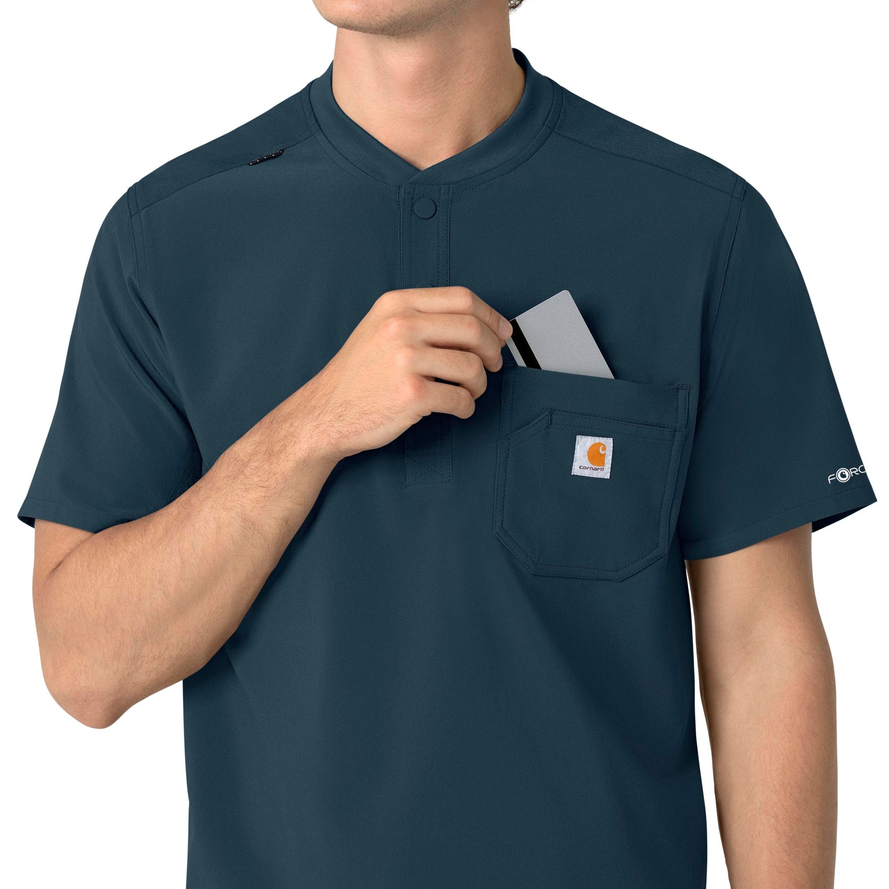 Force Cross-Flex Men's Henley Scrub Top Navy side detail 1