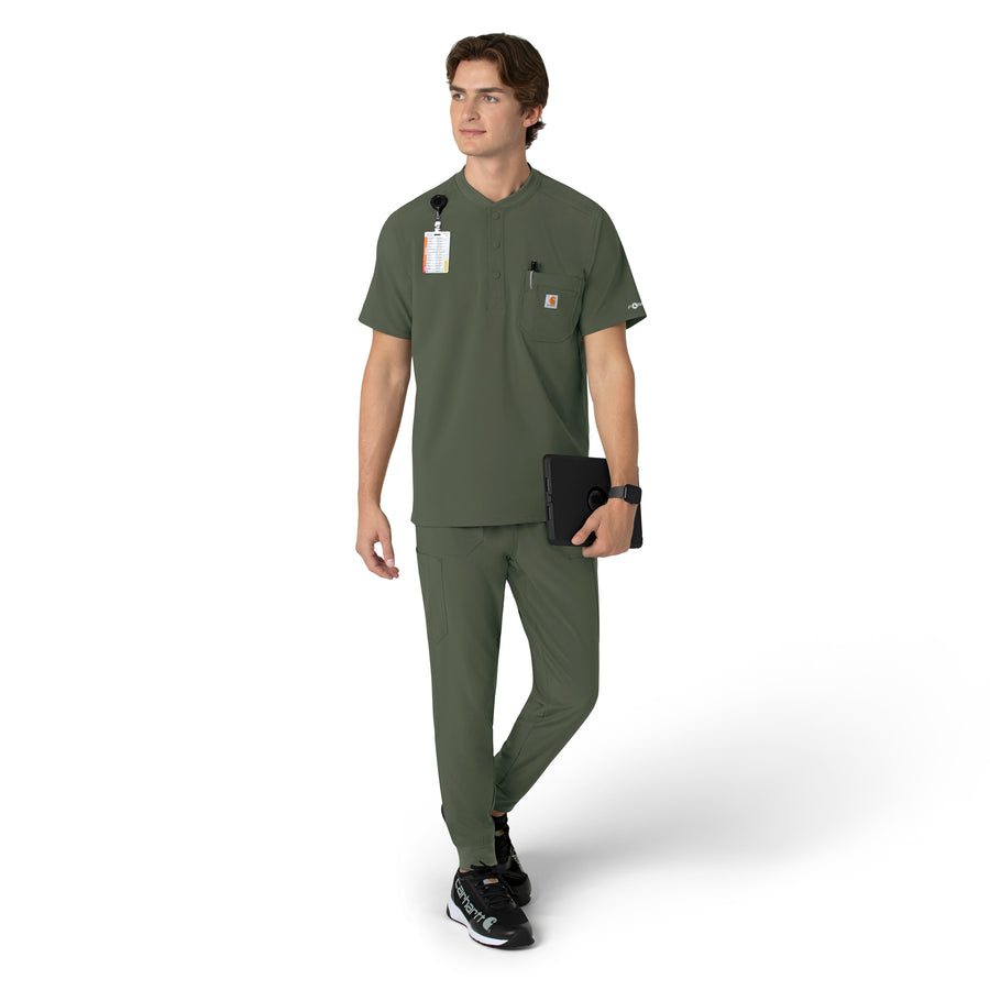 Force Cross-Flex Men's Henley Scrub Top Olive full scrub set