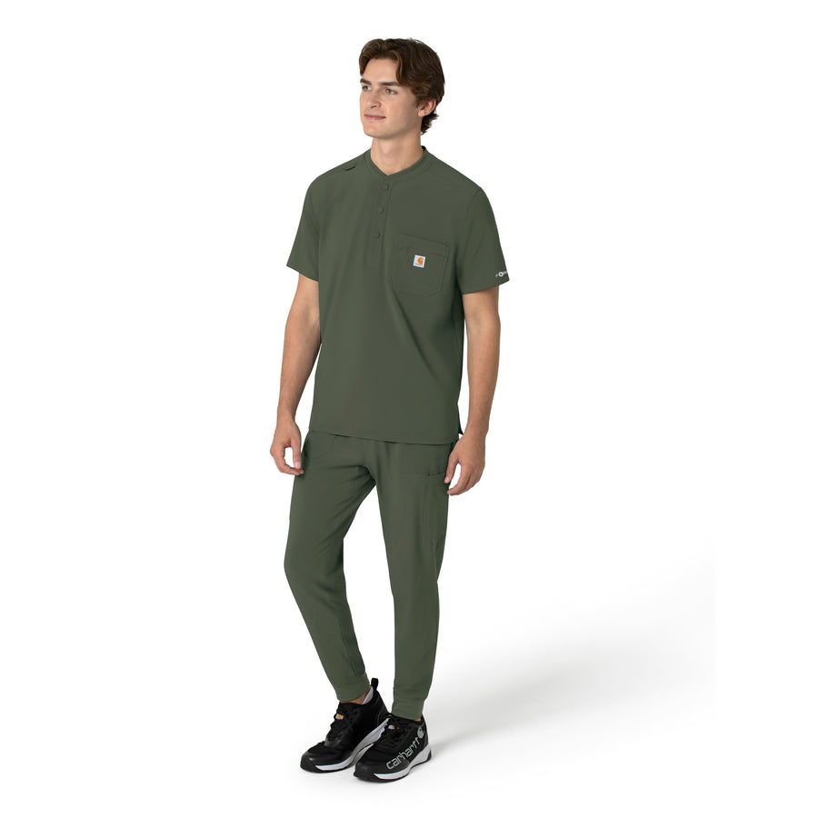 Force Cross-Flex Men's Henley Scrub Top Olive side view