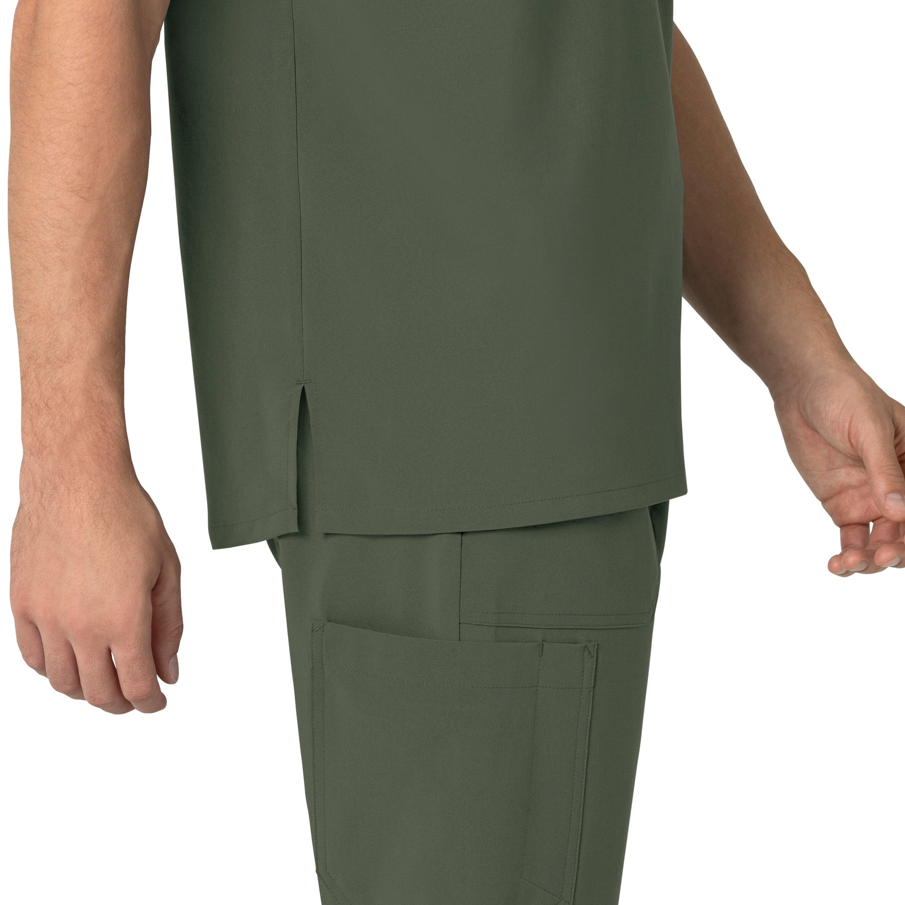 Force Cross-Flex Men's Henley Scrub Top Olive front detail