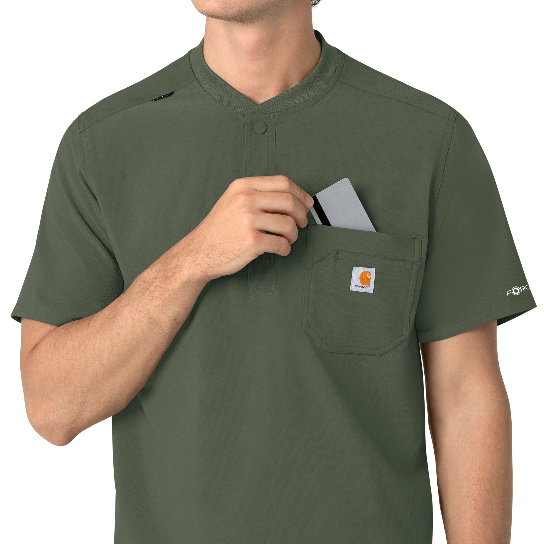 Force Cross-Flex Men's Henley Scrub Top Olive side detail 1