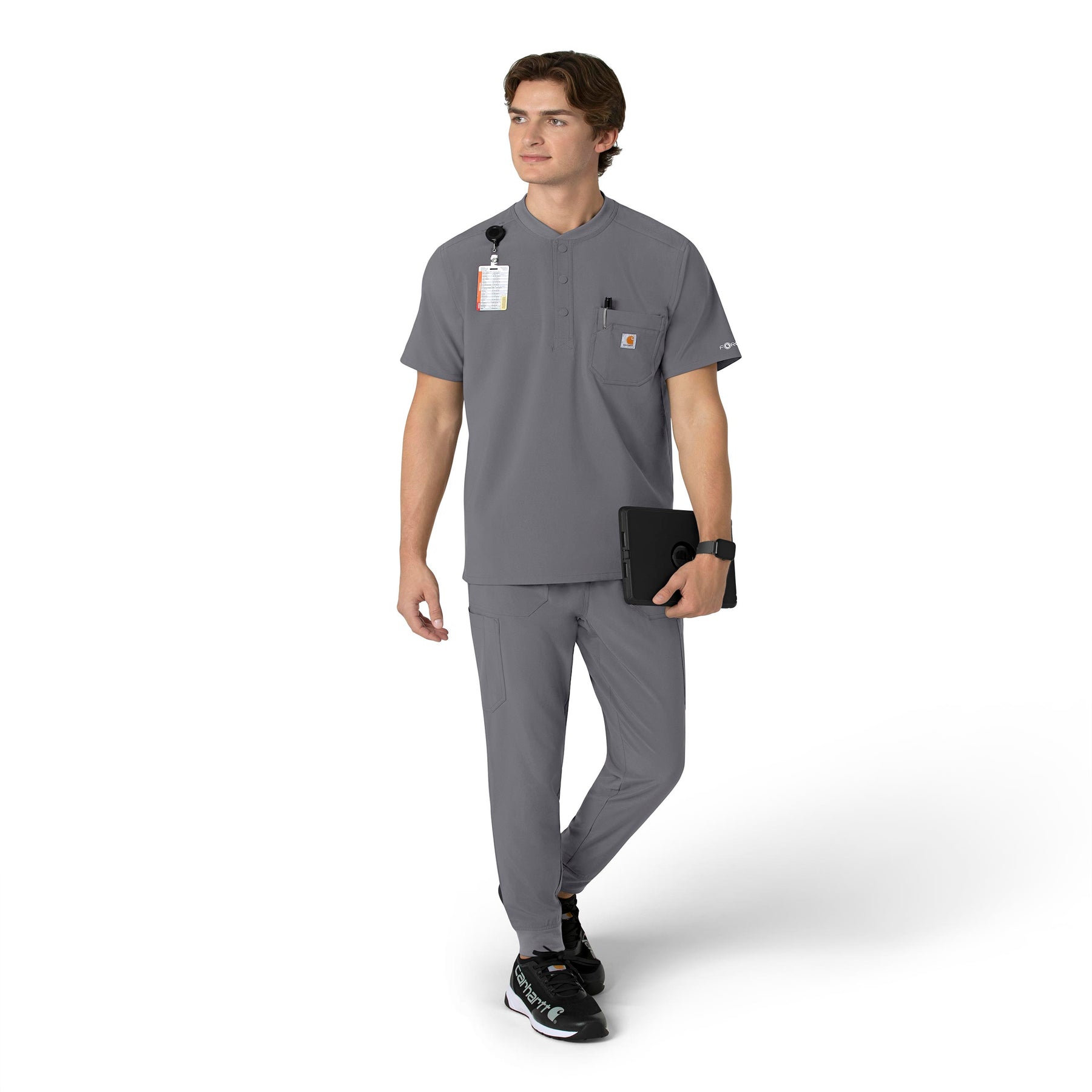 Force Cross-Flex Men's Henley Scrub Top Pewter full scrub set