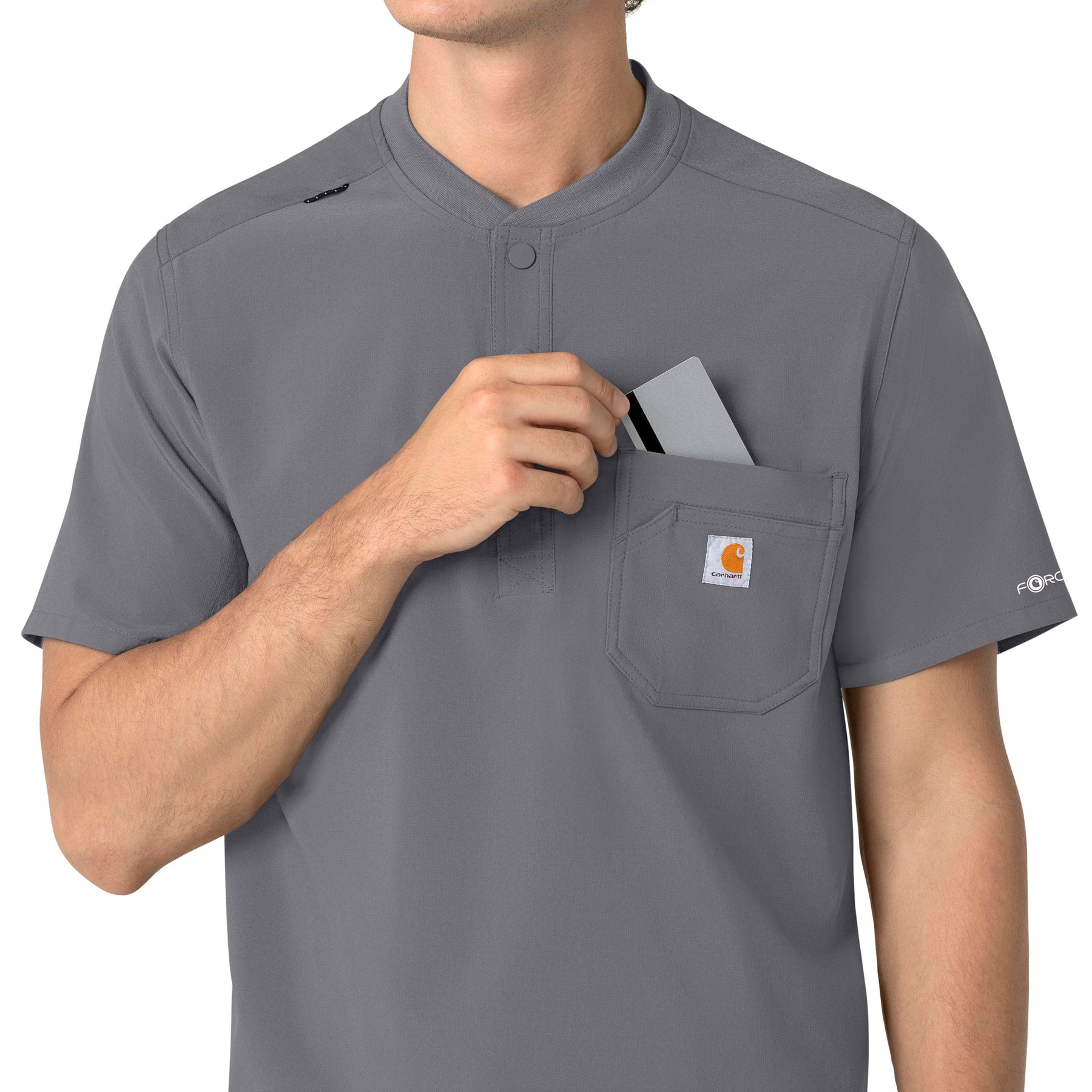 Force Cross-Flex Men's Henley Scrub Top Pewter side detail 1
