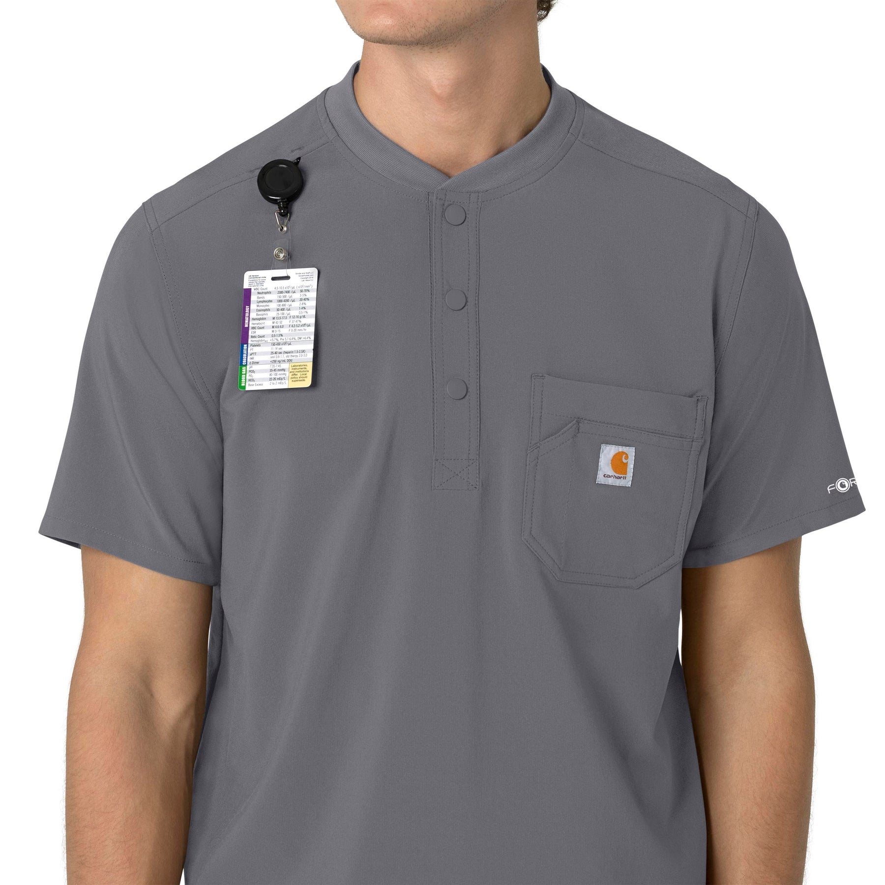 Force Cross-Flex Men's Henley Scrub Top Pewter side detail 2
