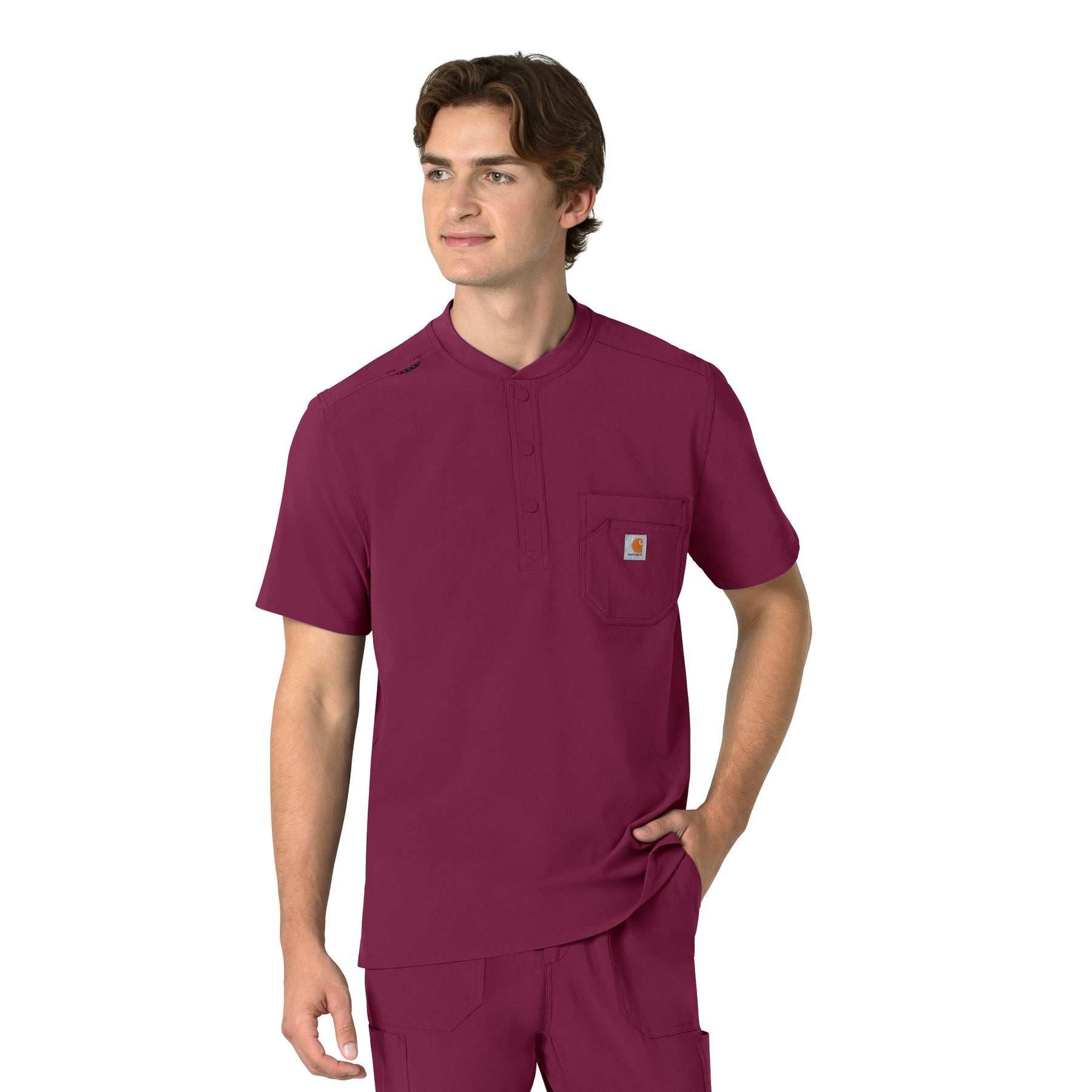 Force Cross-Flex Men's Henley Scrub Top Wine