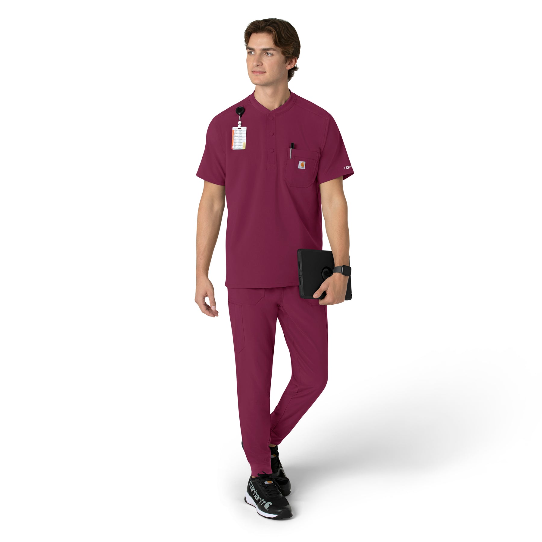 Force Cross-Flex Men's Henley Scrub Top Wine full scrub set