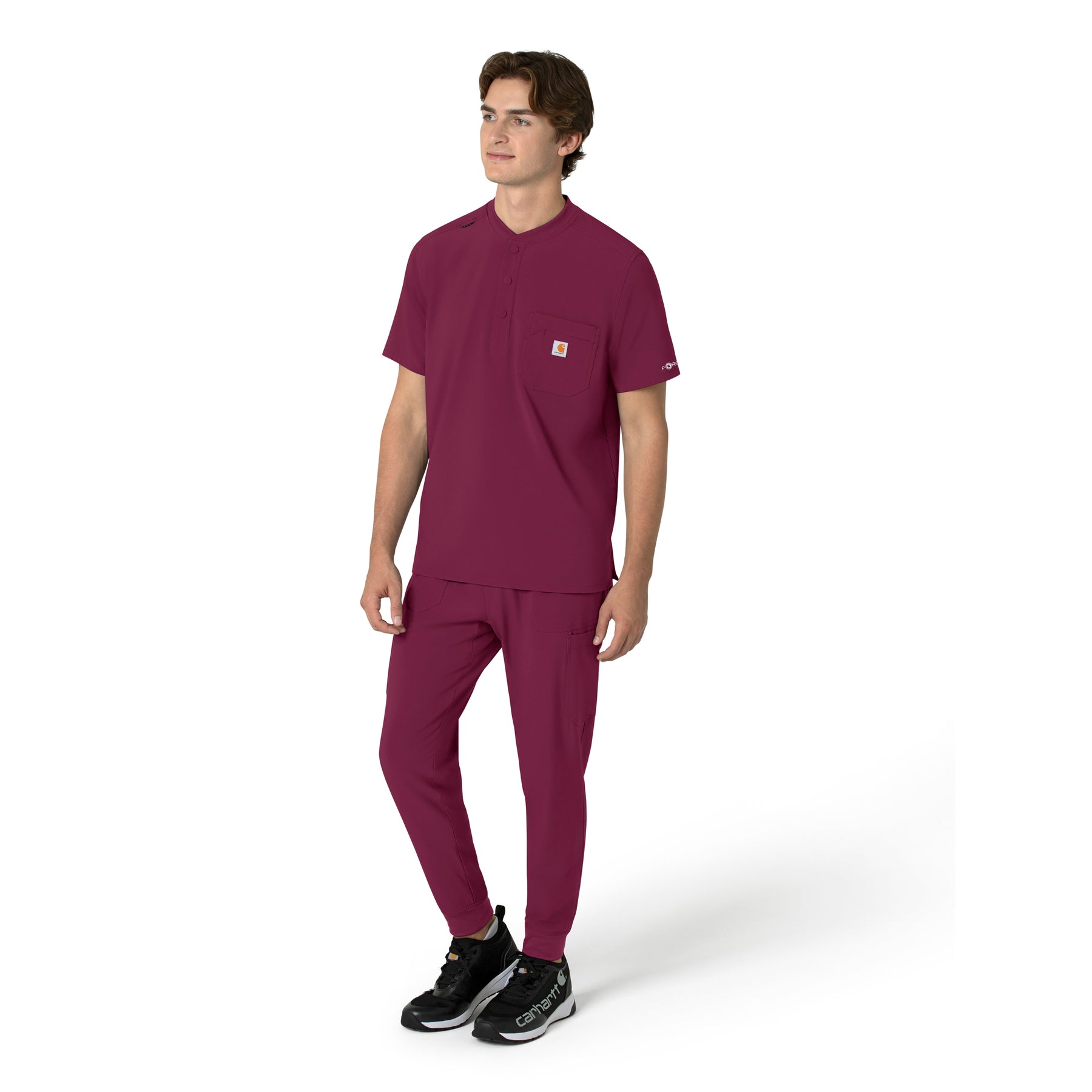 Force Cross-Flex Men's Henley Scrub Top Wine side view