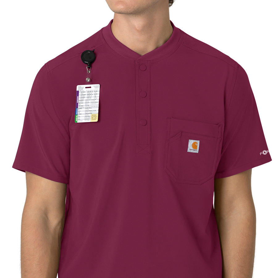 Force Cross-Flex Men's Henley Scrub Top Wine side detail 2