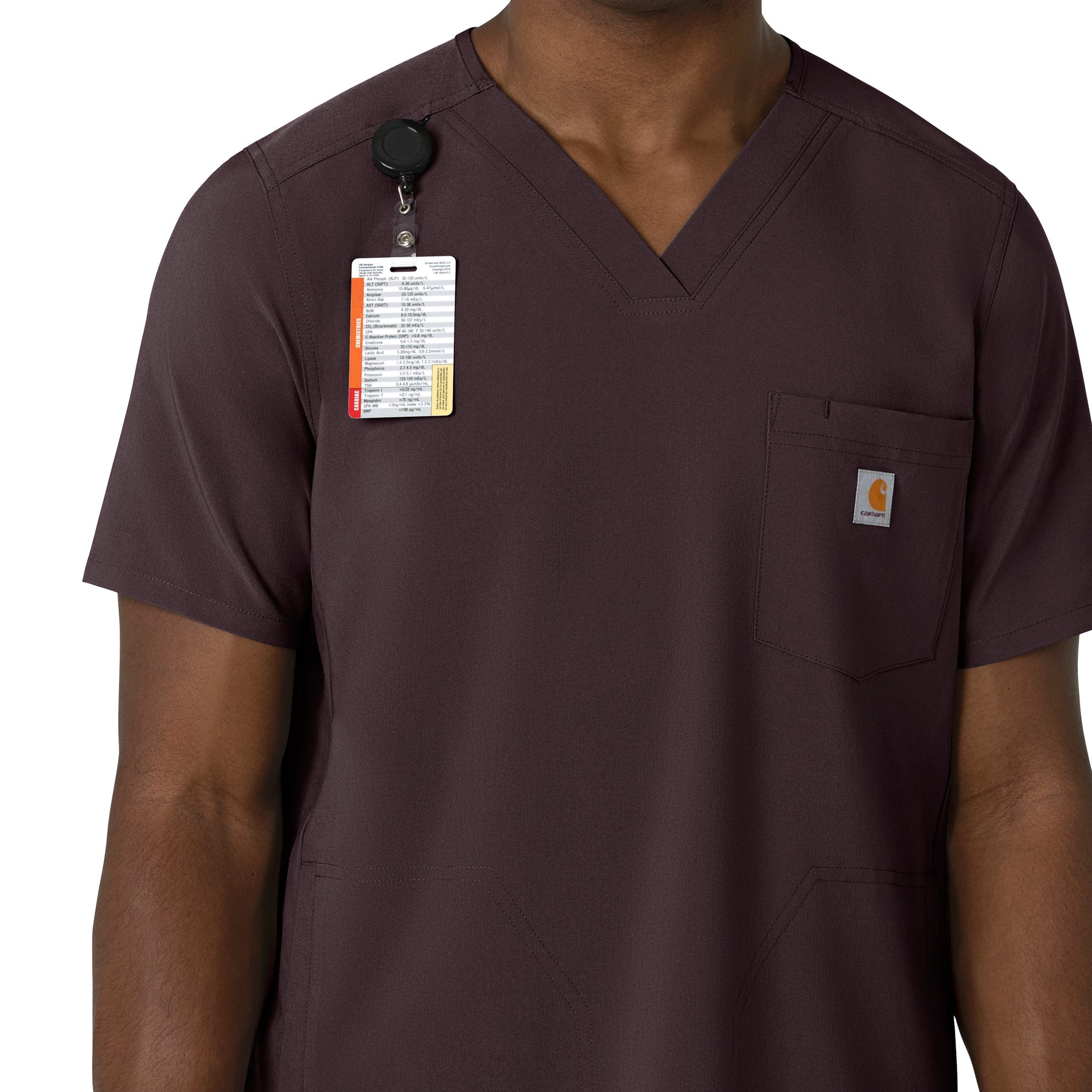 Carhartt Force Cross-Flex Men's V-Neck Scrub Top - Dark Sepia badge loop