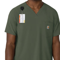 Force Cross-Flex Men's V-Neck Scrub Top Olive front detail