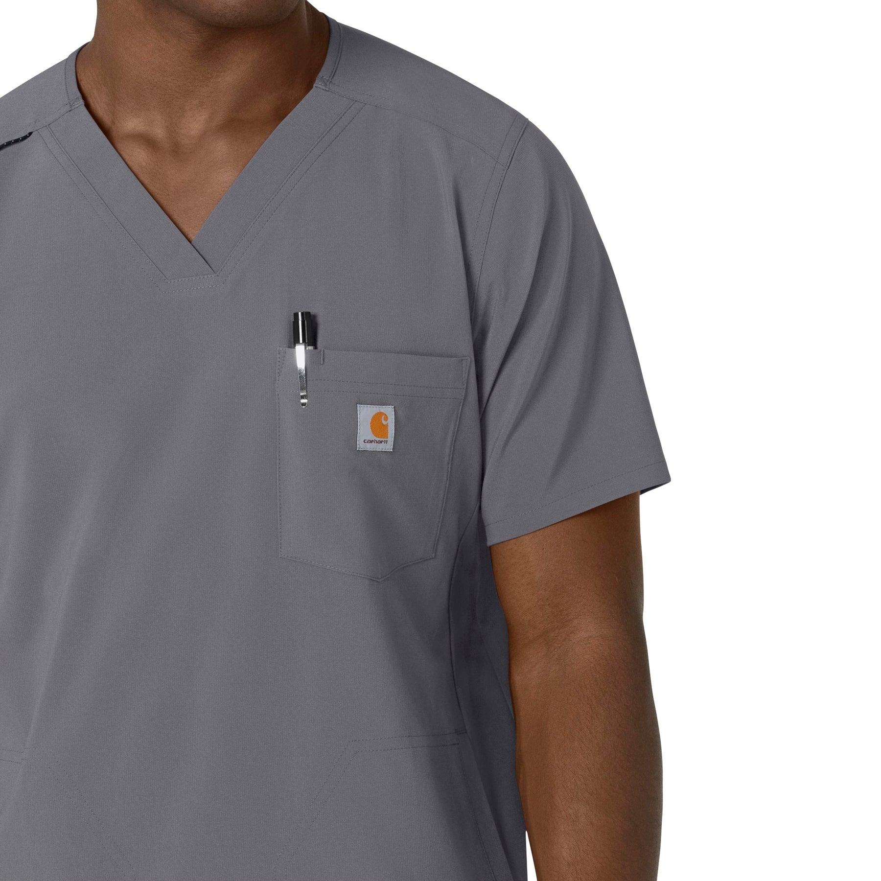 Force Cross-Flex Men's V-Neck Scrub Top Pewter side detail 1