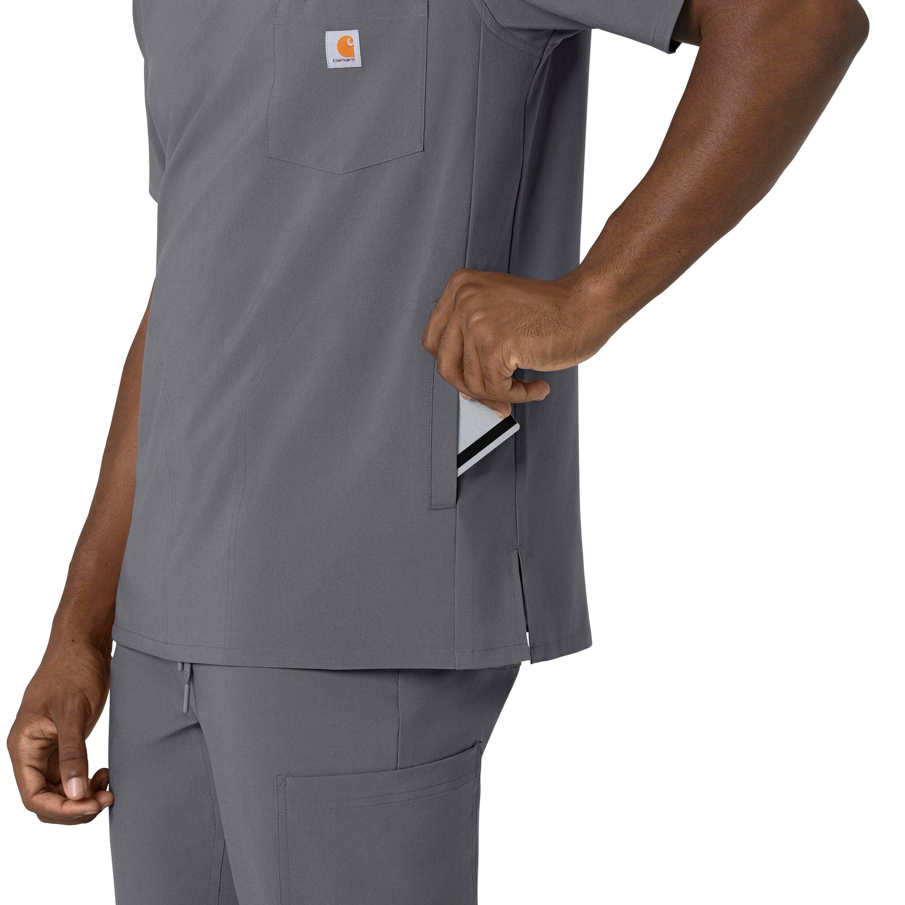 Force Cross-Flex Men's V-Neck Scrub Top Pewter side detail 2