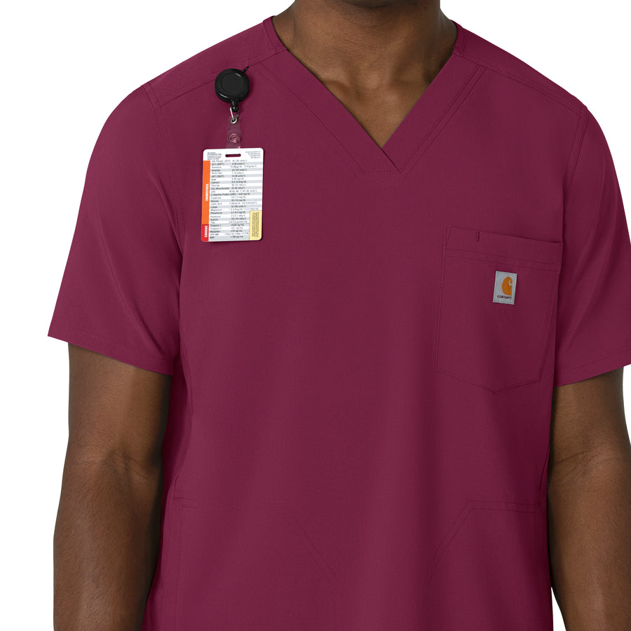Force Cross-Flex Men's V-Neck Scrub Top Wine front detail