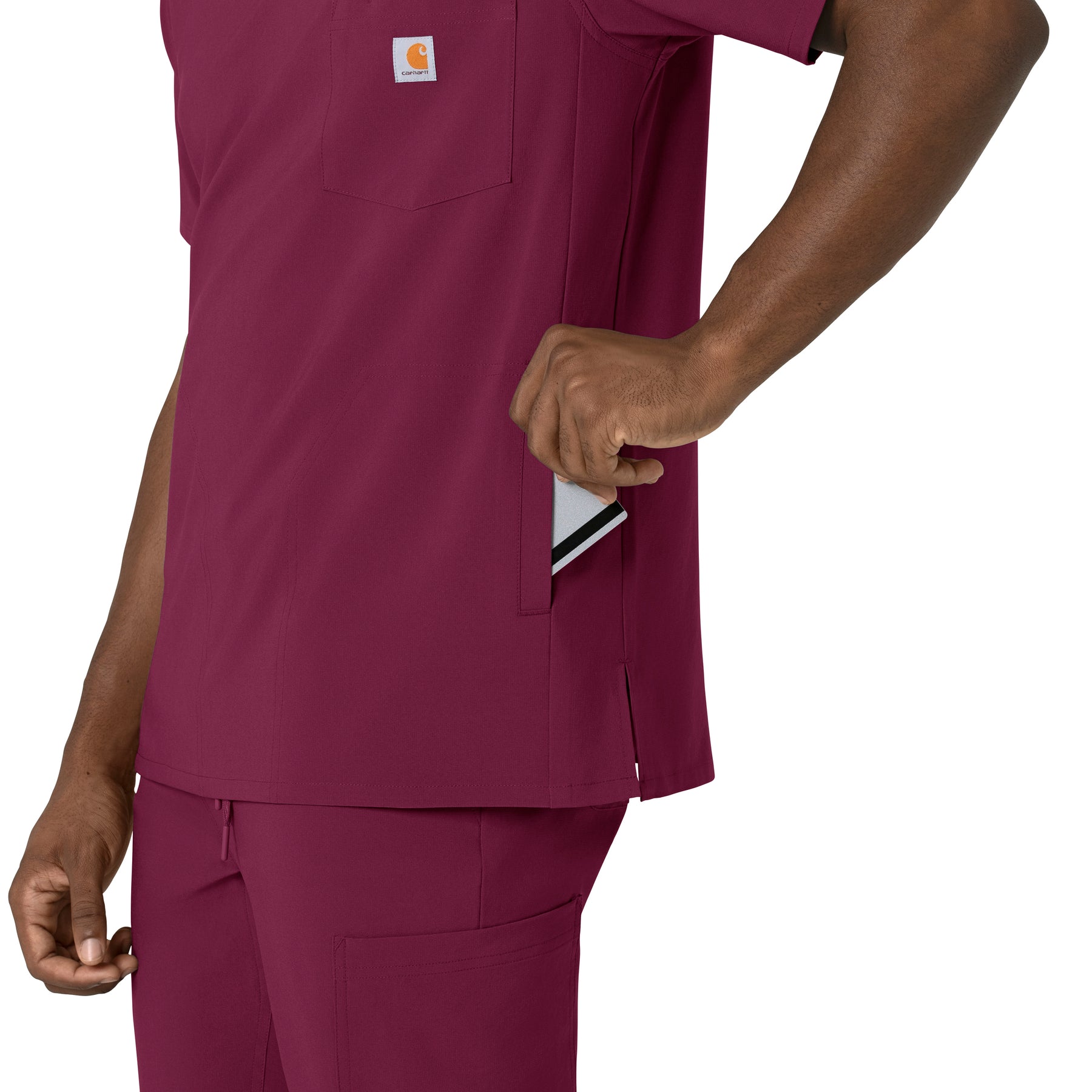 Force Cross-Flex Men's V-Neck Scrub Top Wine side detail 2