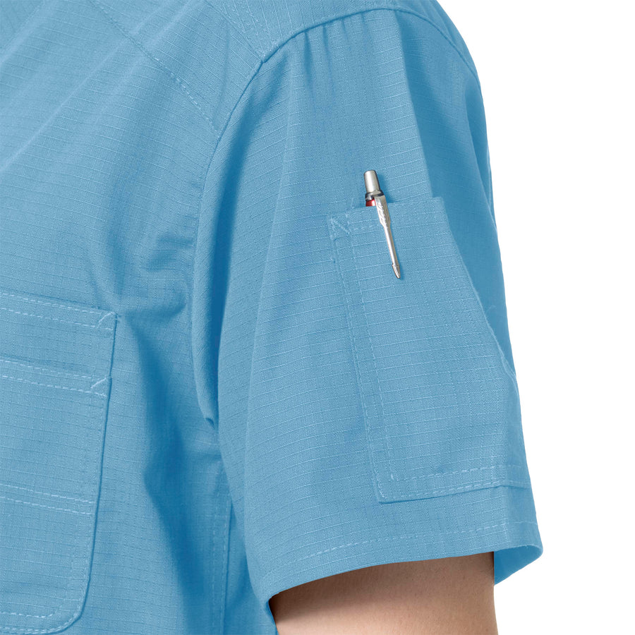 Rugged Flex Ripstop Men's Modern Fit Ripstop Chest Pocket Scrub Top Azure Blue side detail 2