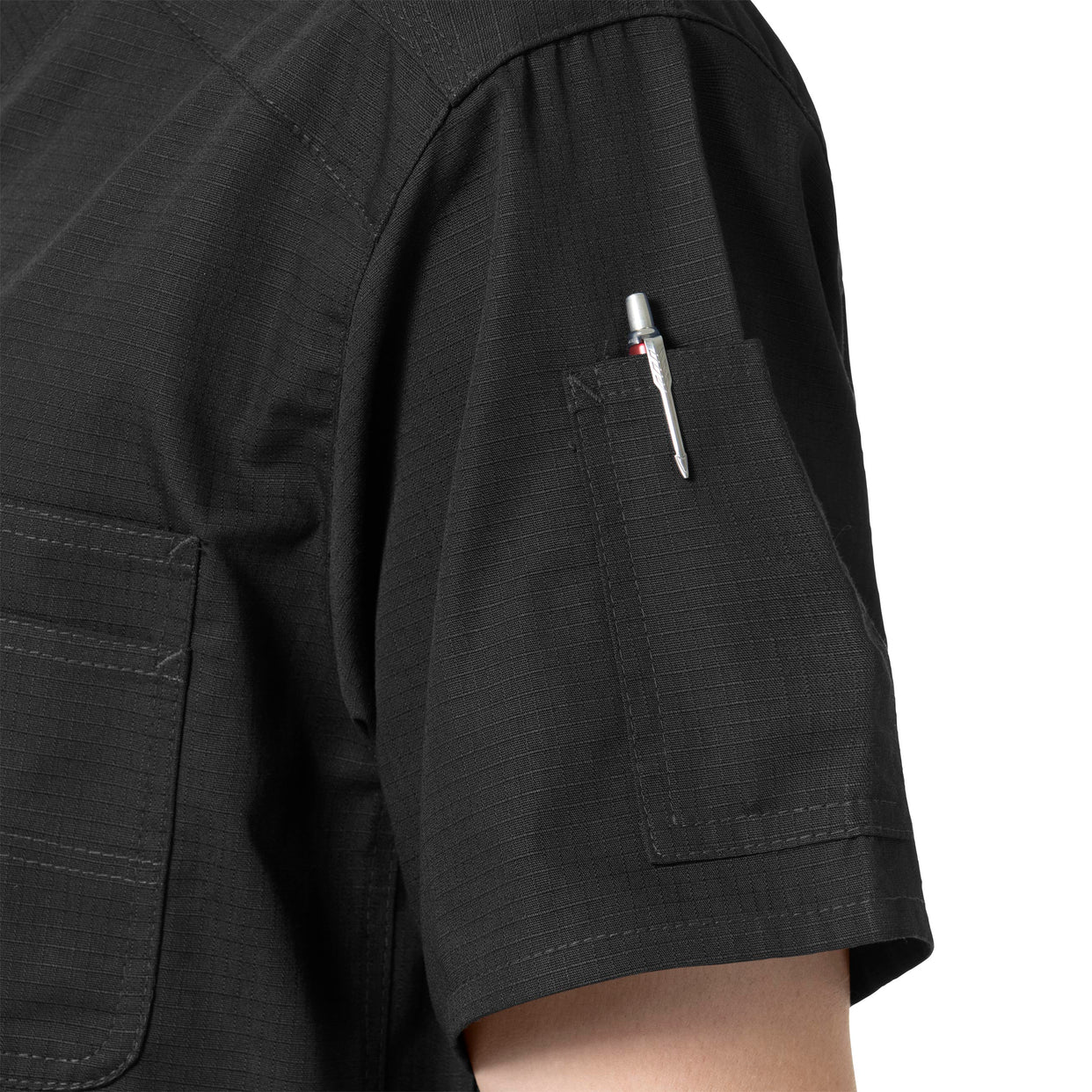 Rugged Flex Ripstop Men's 6 Pocket Scrub Top Black side detail 2