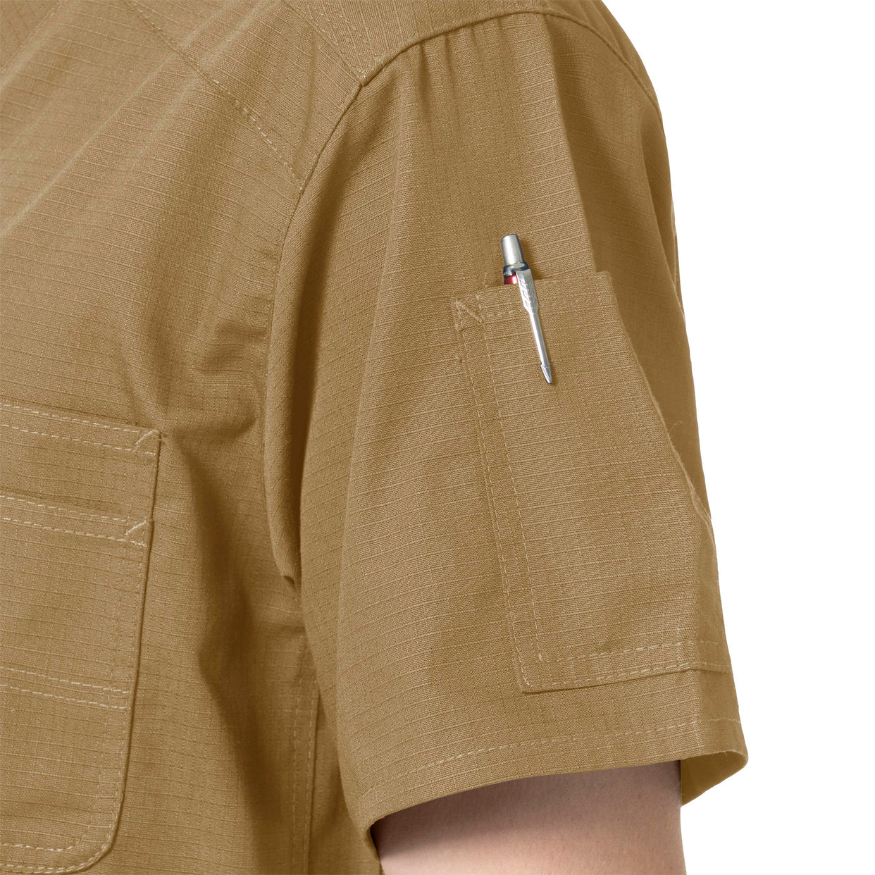 Rugged Flex Ripstop Men's 6 Pocket Scrub Top Dijon side detail 2