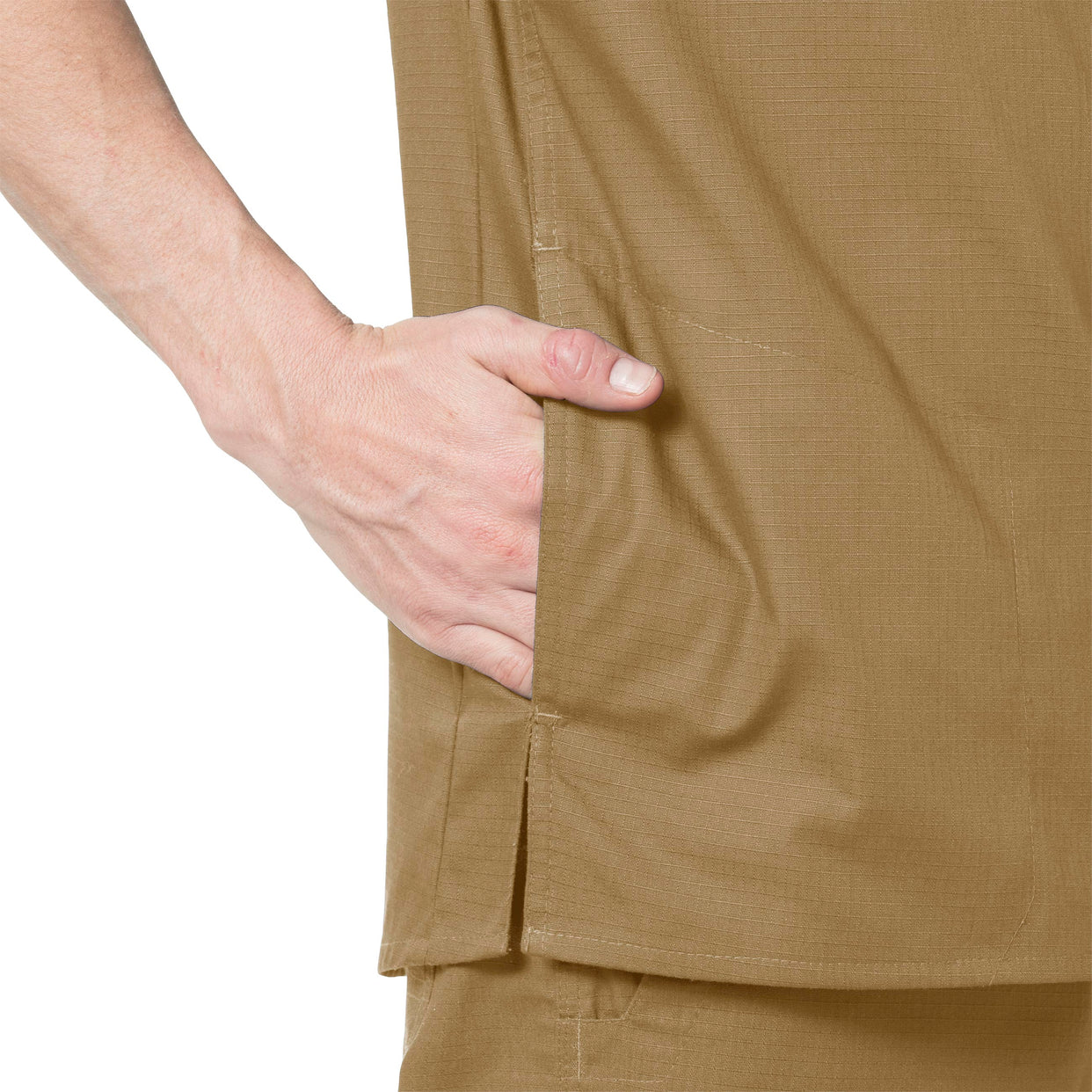 Rugged Flex Ripstop Men's 6 Pocket Scrub Top Dijon hemline detail