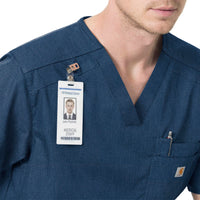 Rugged Flex Ripstop Men's 6 Pocket Scrub Top Navy Heather front detail