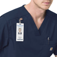 Rugged Flex Ripstop Men's 6 Pocket Scrub Top Navy front detail