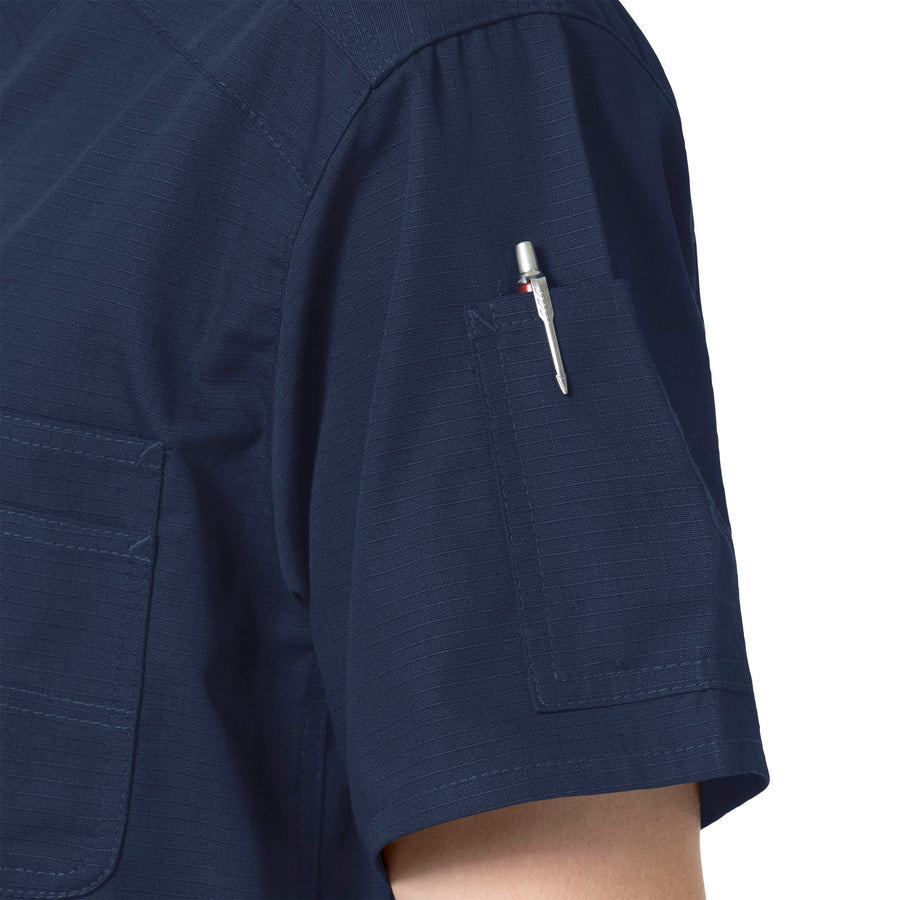 Rugged Flex Ripstop Men's 6 Pocket Scrub Top Navy side detail 2