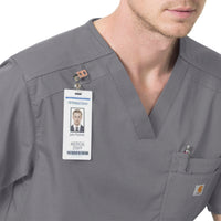 Rugged Flex Ripstop Men's 6 Pocket Scrub Top Pewter front detail