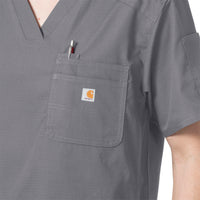 Rugged Flex Ripstop Men's 6 Pocket Scrub Top Pewter side detail 1