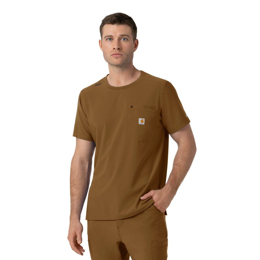Force Cross-Flex Men's Crew Neck Scrub Top Carhartt Brown side view
