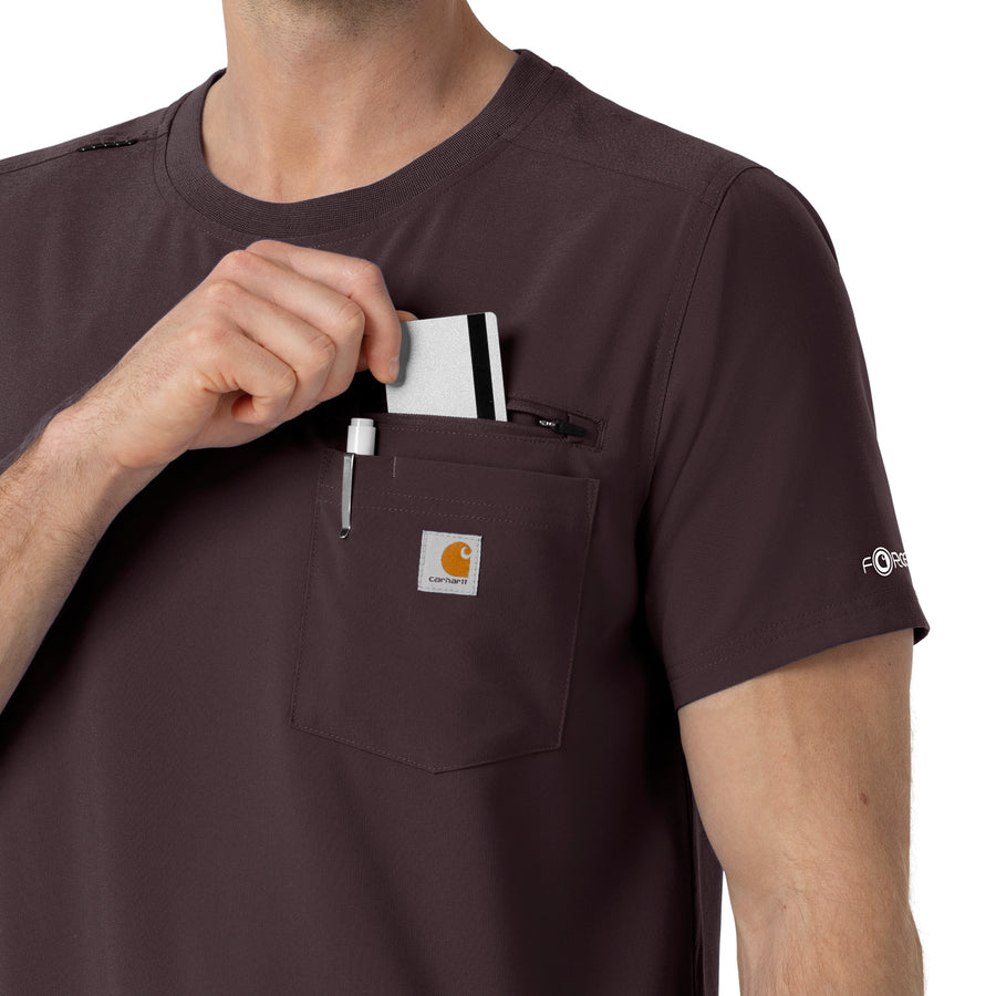 Carhartt Force Cross-Flex Men's Crew Neck Scrub Top - Dark Sepia chest pocket