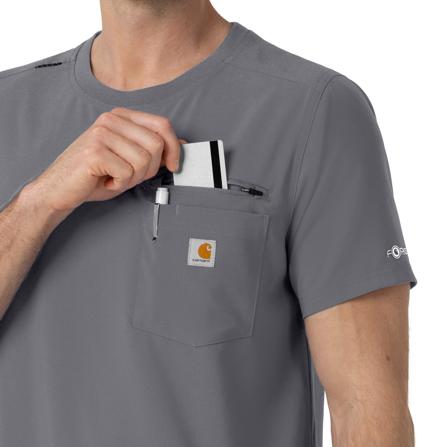 Force Cross-Flex Men's Crew Neck Scrub Top Pewter front detail