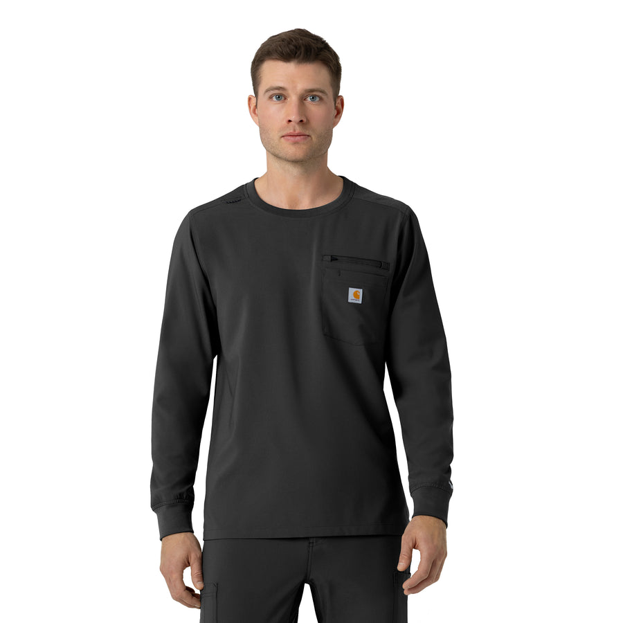 Force Cross-Flex Men's Crew Neck Long Sleeve Scrub Top Black