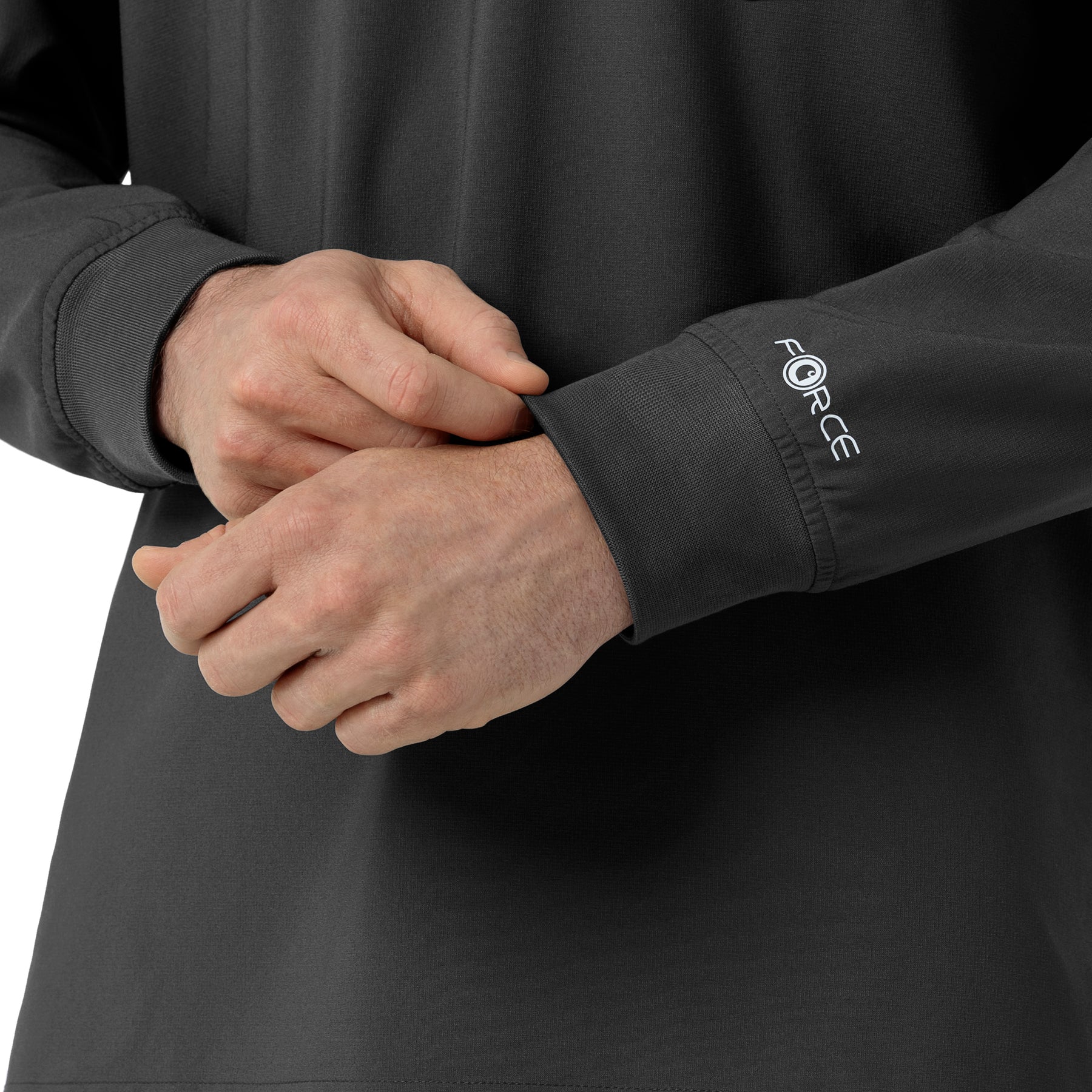 Force Cross-Flex Men's Crew Neck Long Sleeve Scrub Top Black front detail
