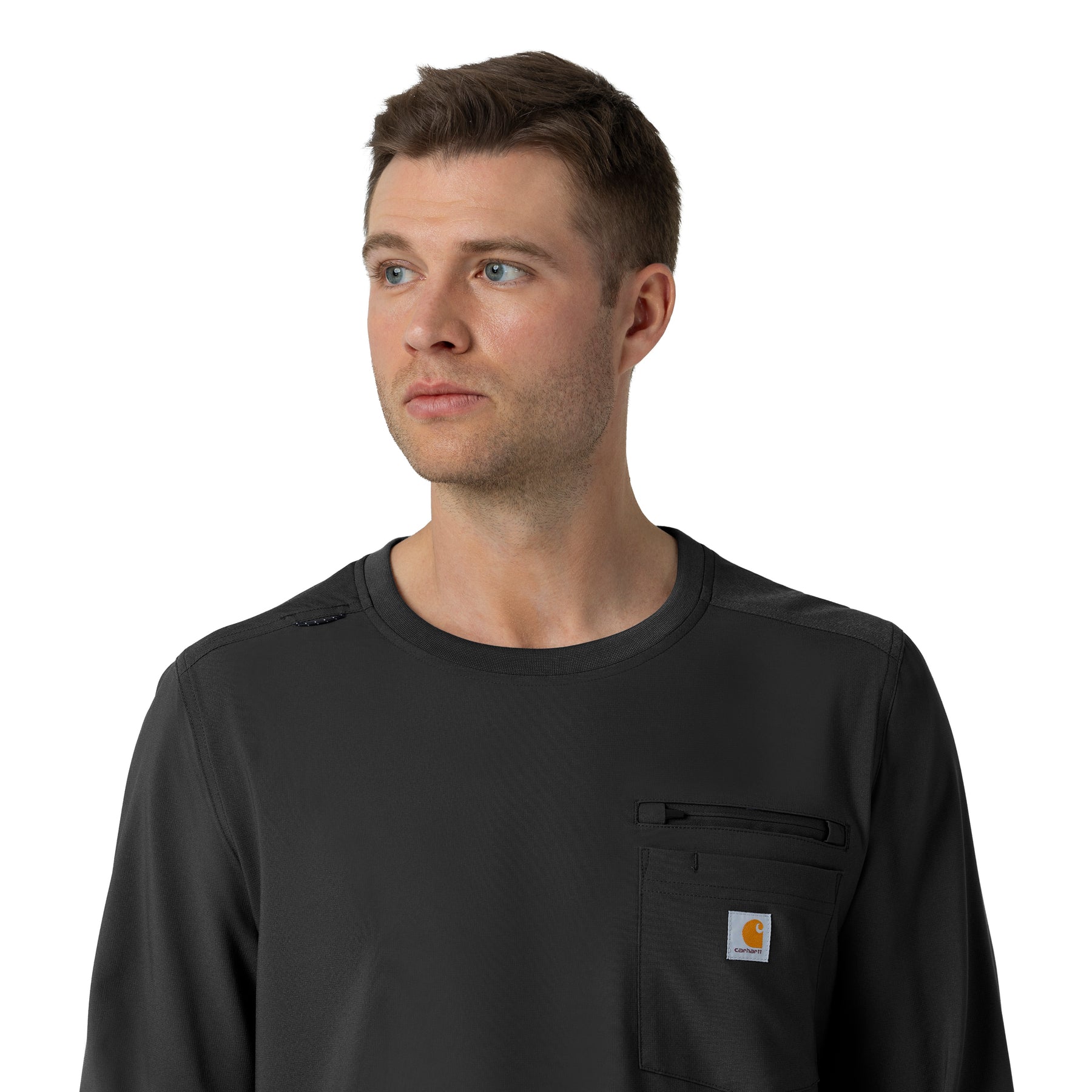 Force Cross-Flex Men's Crew Neck Long Sleeve Scrub Top Black hemline detail