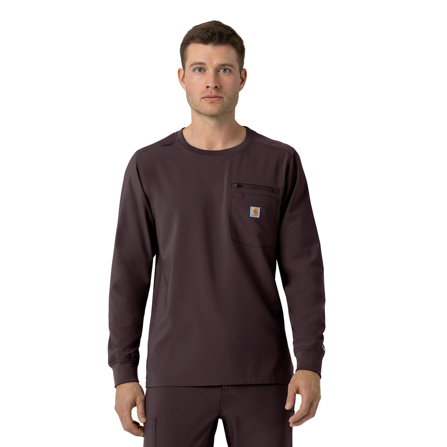 Carhartt Force Cross-Flex Men's Crew Neck Long Sleeve Scrub Top - Dark Sepia