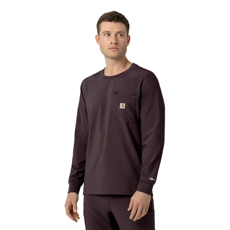 Carhartt Force Cross-Flex Men's Crew Neck Long Sleeve Scrub Top - Dark Sepia side